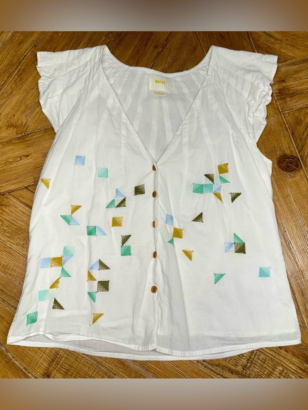 Anthropologie Maeve Adjacent Angles Embroidered Blouse White Size 2
